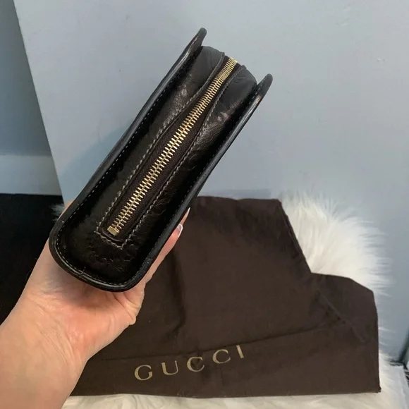 ❌SOLD❌Authentic Gucci all brown leather large clutch / wristlet w dustbag - Picture 8 of 17
